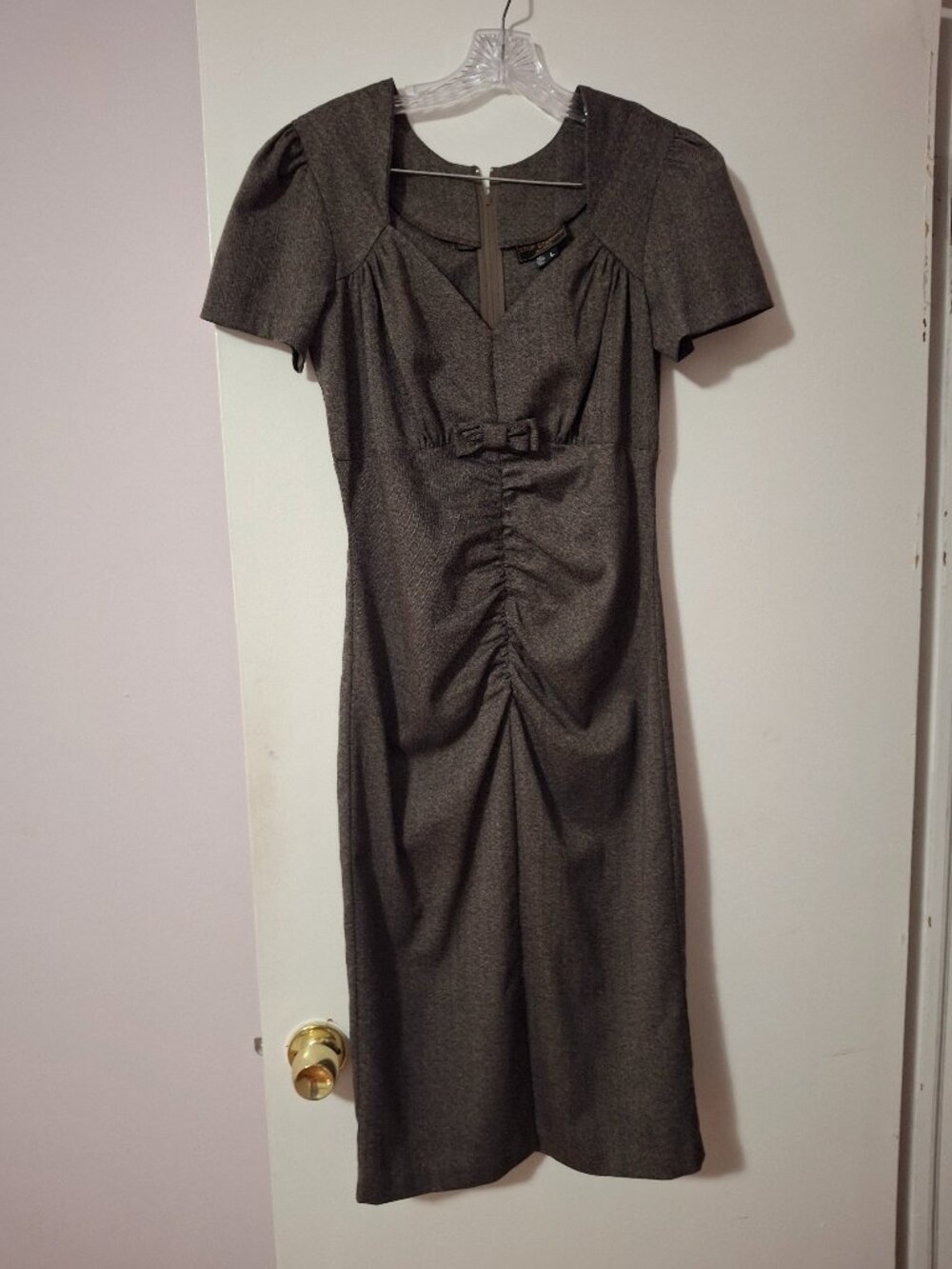 Stop Staring Alicia Estrada Orla Ruched Sheath Dress  $165 Brown Tweed Size L